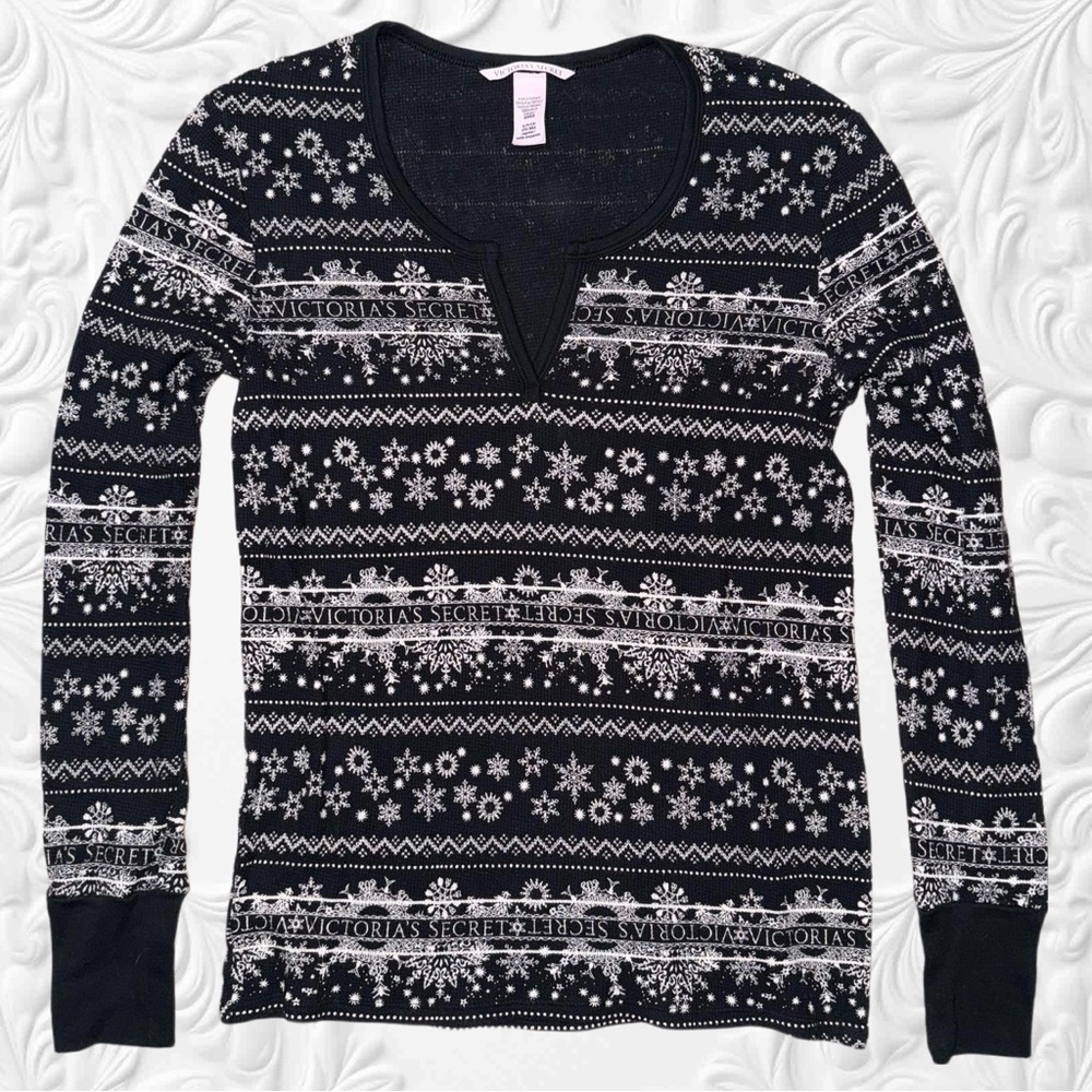 Victoria's Secret Thermal Knit Winter Holiday Pajama Top Sz Small